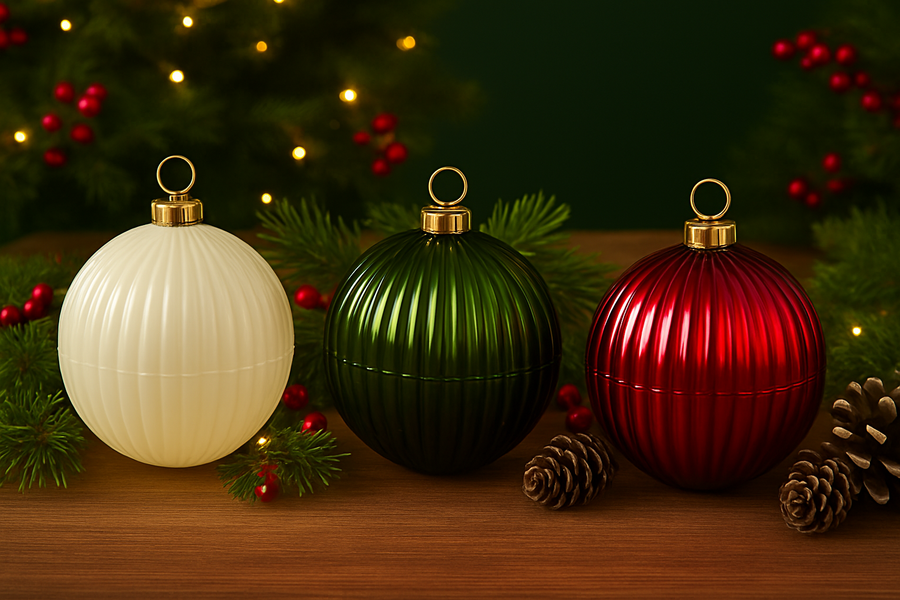 Christmas Bauble Candle Collection White, Green and Red