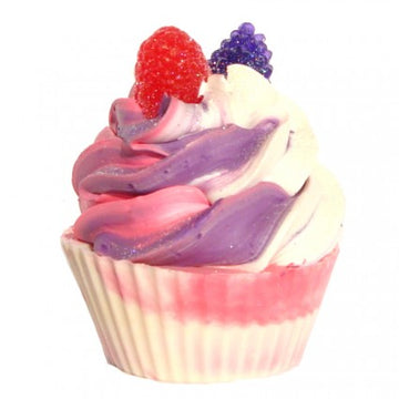 Planet Yum Black Raspberry Vanilla Cupcake Soap has realistic berries on top