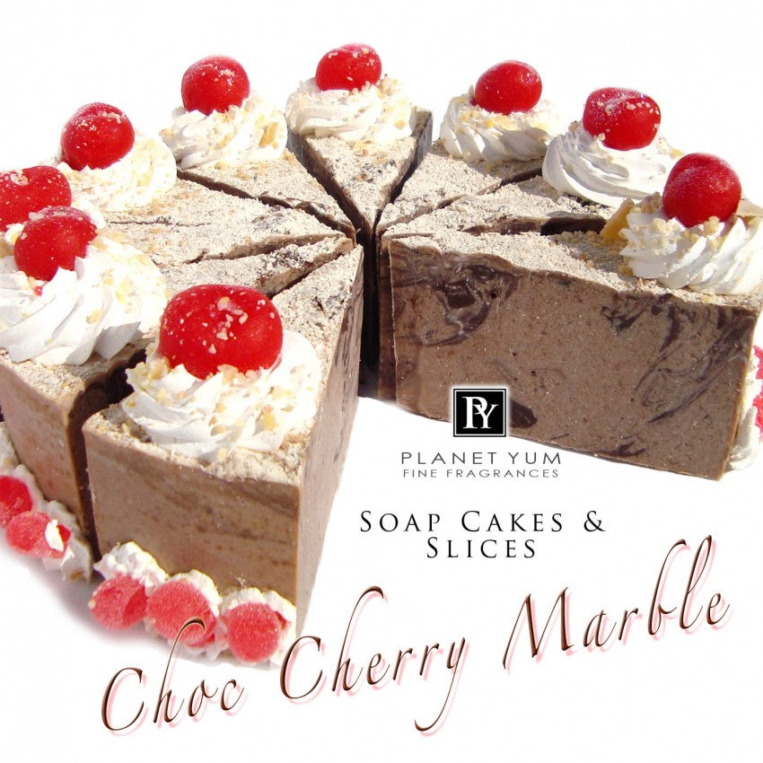 Choc Cherry Marble Natural Soap Cake Slice